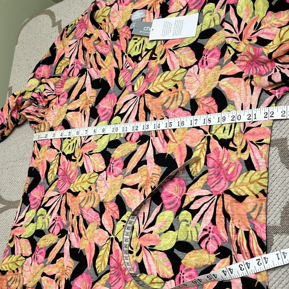 Chico's knit top oasis linen split neck pink shell long sleeve top NWT - Picture 10 of 13